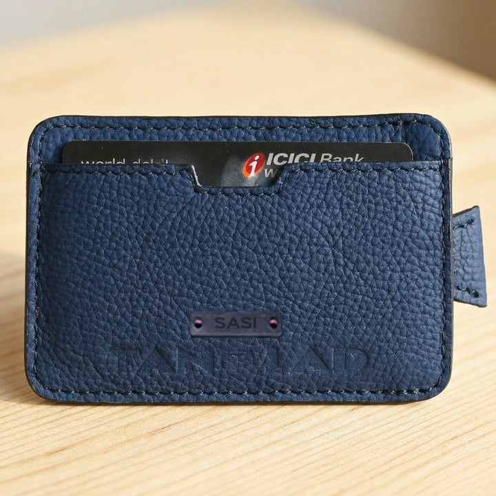Personalized Blue Kai Leather Card Holder With Lining