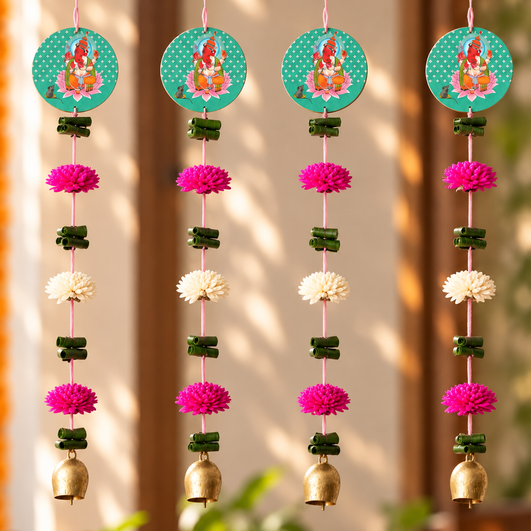 2 Pc | Handmade Standing Ganesha Shola Flower & Bay Leaf Hangings