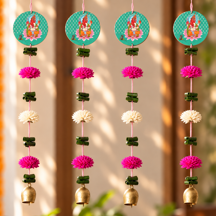 2 Pc | Handmade Standing Ganesha Shola Flower & Bay Leaf Hangings