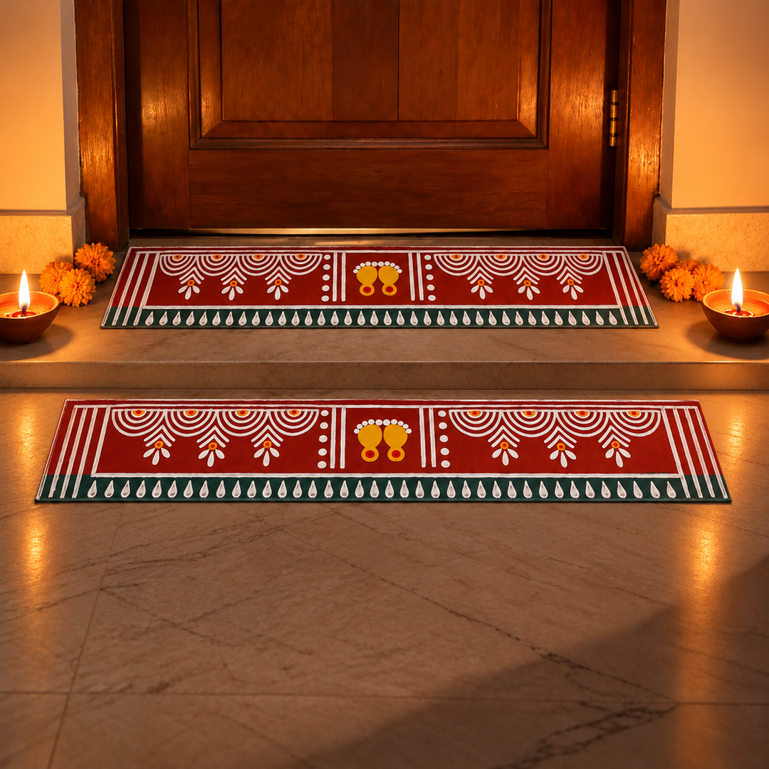 2 Pc | Radhachura Strip Reusable Handmade Fabric Rangoli Mat Set for Festive Entrance Decor