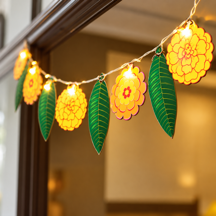 Festive Printed Birch Wood Toran with Lights