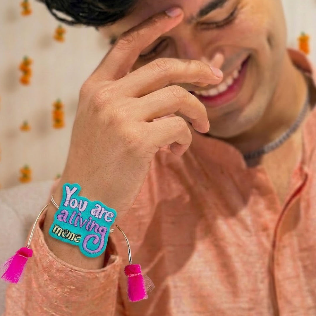 Handmade "You Are A Living Meme" Felt Rakhi For Brother