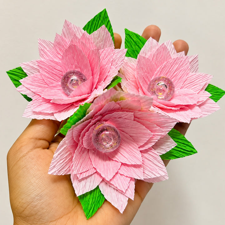 Handmade Phool Jhalar Crepe Paper Flower LED Fairy Light For Festive Decor - Baby Pink & Green