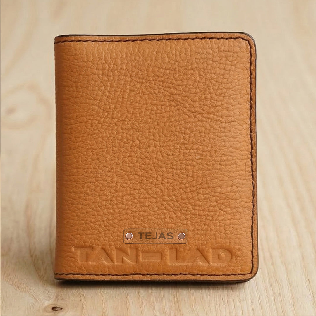 Personalized Orange Rex Leather Card Holder With Lining