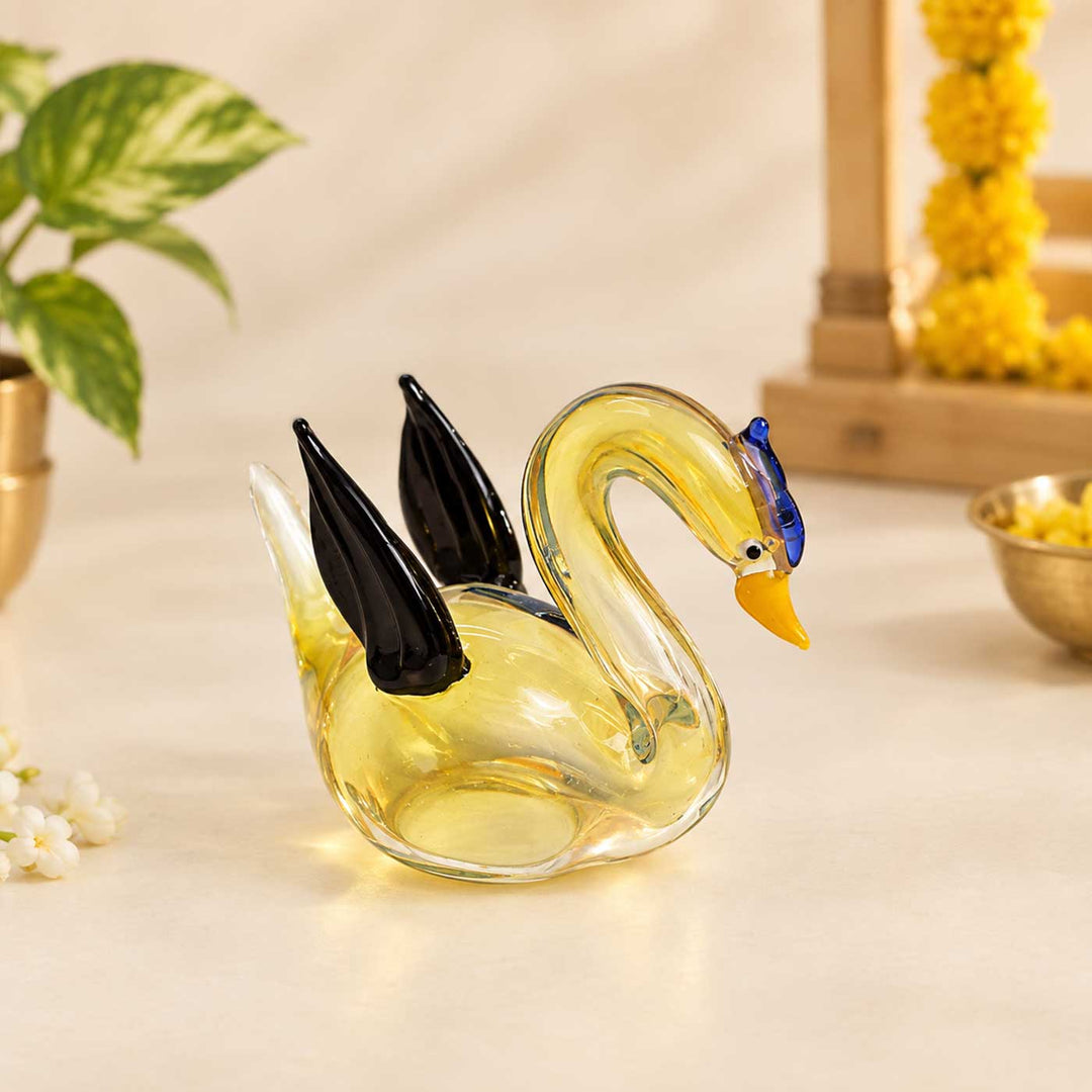 Set of 3 | Handmade Blown Glass Assorted Winged Swan Miniature Figurine For Decor