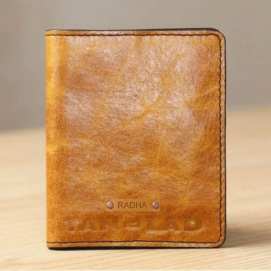 Personalized Mustard Yellow & Black Rex Leather Card Holder With Lining