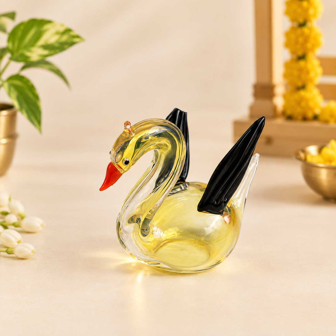 Set of 3 | Handmade Blown Glass Assorted Winged Swan Miniature Figurine For Decor