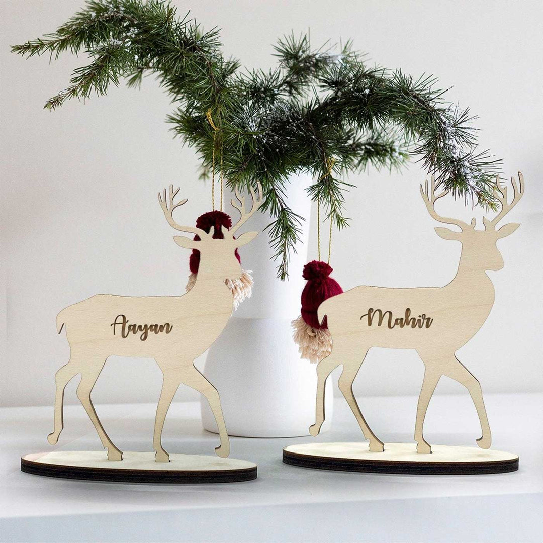 Personalized Wooden Reindeer For Christmas Table Decoration