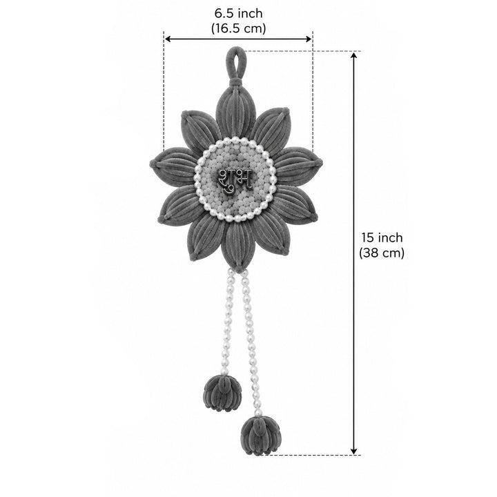2 pc | Handmade Shubh Labh Floral Pipe Cleaner Hanging With Pearl Detailing For Diwali - Yellow