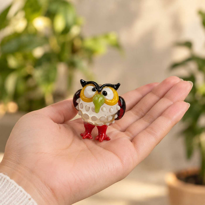 Handmade Blown Glass Mini Spotted Owl Figurine For Decor