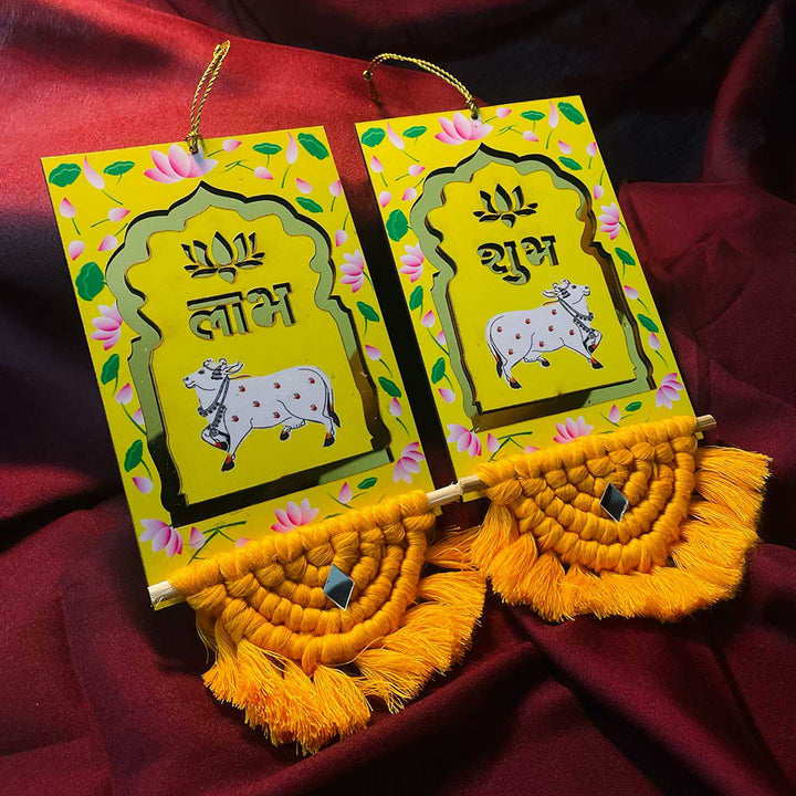 Handmade Macrame Pichwai Theme Cotton Shubh Labh Hangings
