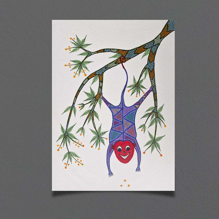 11 x 16 Inch | Playing Monkey | Original Hand Painted Bhill Painting | Acrylic Paints On Paper