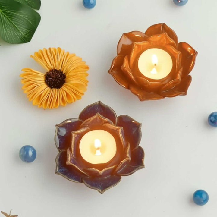 Handmade Petal Glow Ceramic Tealight Holder
