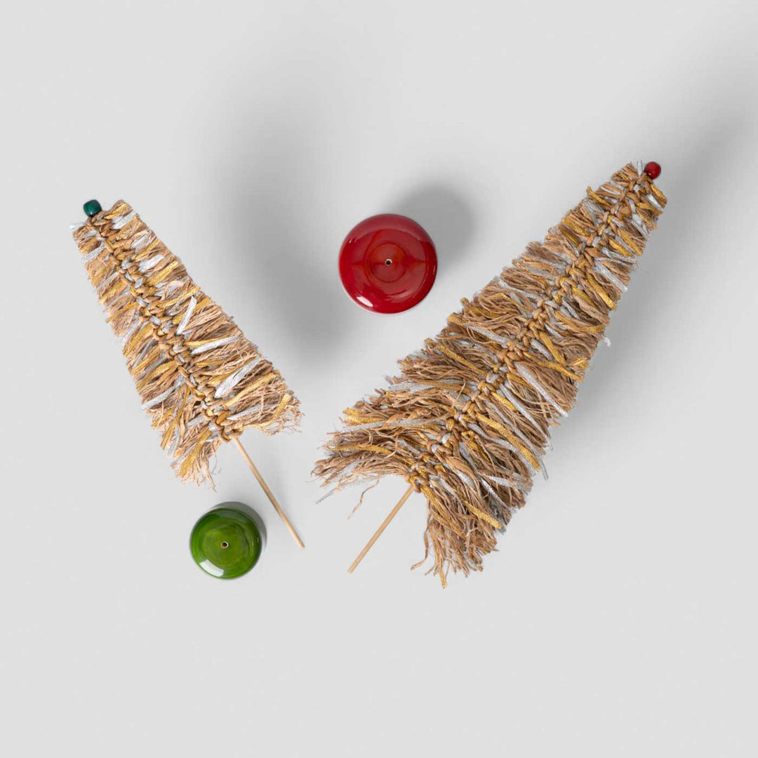 Handmade Banana Bark And Bamboo Frill Tree Christmas Ornaments