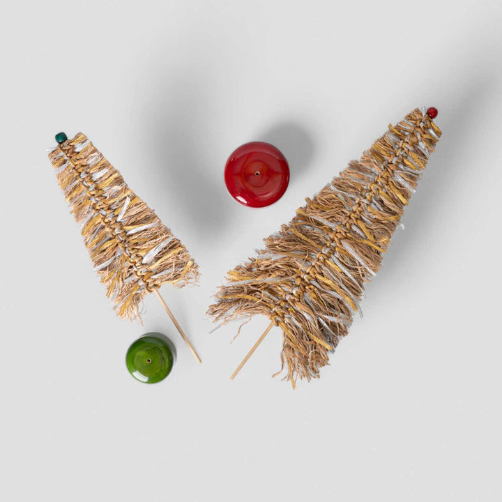 Handmade Banana Bark And Bamboo Frill Tree Christmas Ornaments