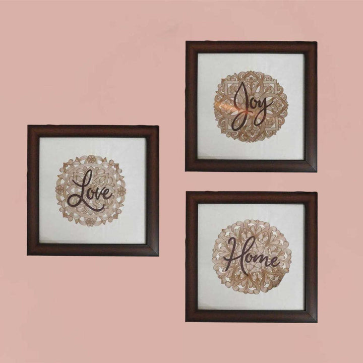 Personalized Embroidered "Home, Joy & Love" MDF Wood Decorative Plaque | Set Of 3