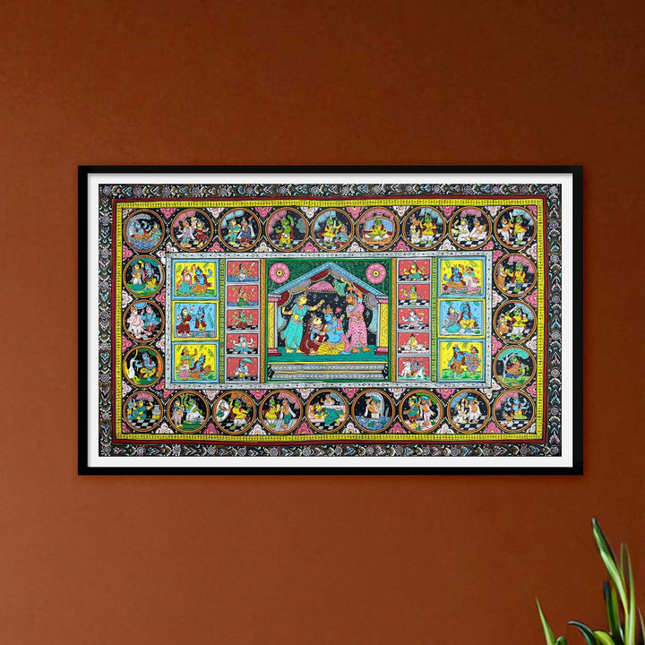 36 X 24 Inch | Handmade Canvas Krishna Rasleela With Dashavataar Painting