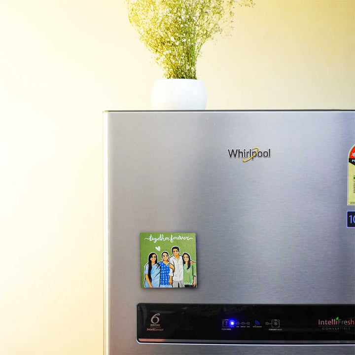 Personalized Photo Based Caricature Green Fridge Magnet