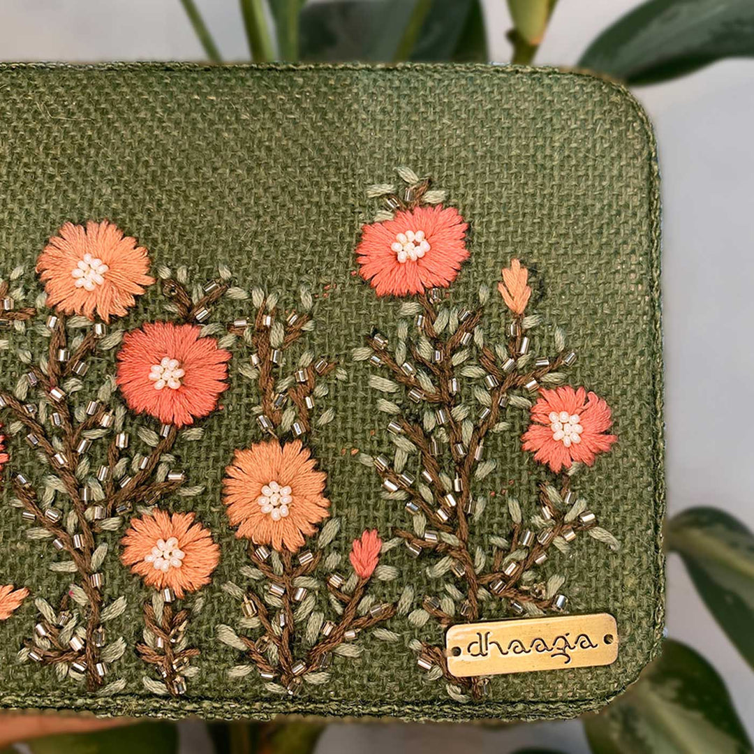 Personalized Embroidered Olive Box Clutch