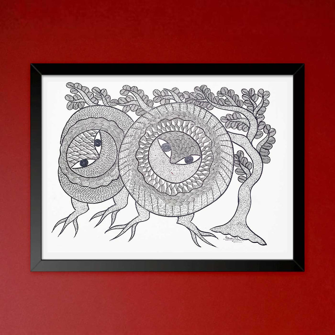 11 x 15 Inch | Whispers Among Trees | Original Hand Painted Tribal Gond Art Painting | Acrylic Paint On Paper