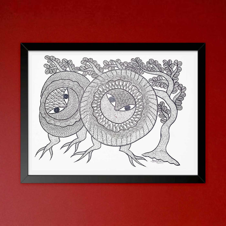 11 x 15 Inch | Whispers Among Trees | Original Hand Painted Tribal Gond Art Painting | Acrylic Paint On Paper