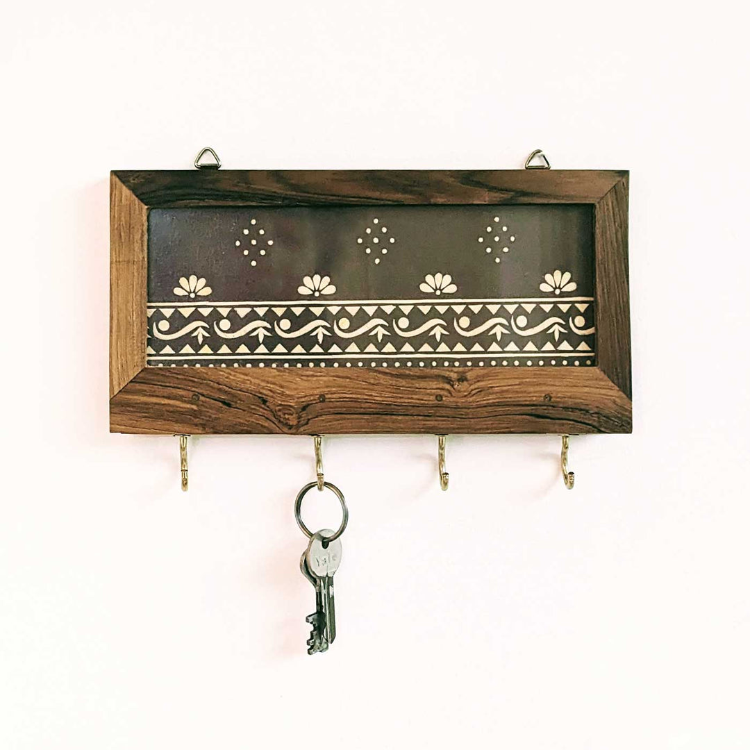Buy Handmade Teak Wood Key Holder With Removable Hooks Online On