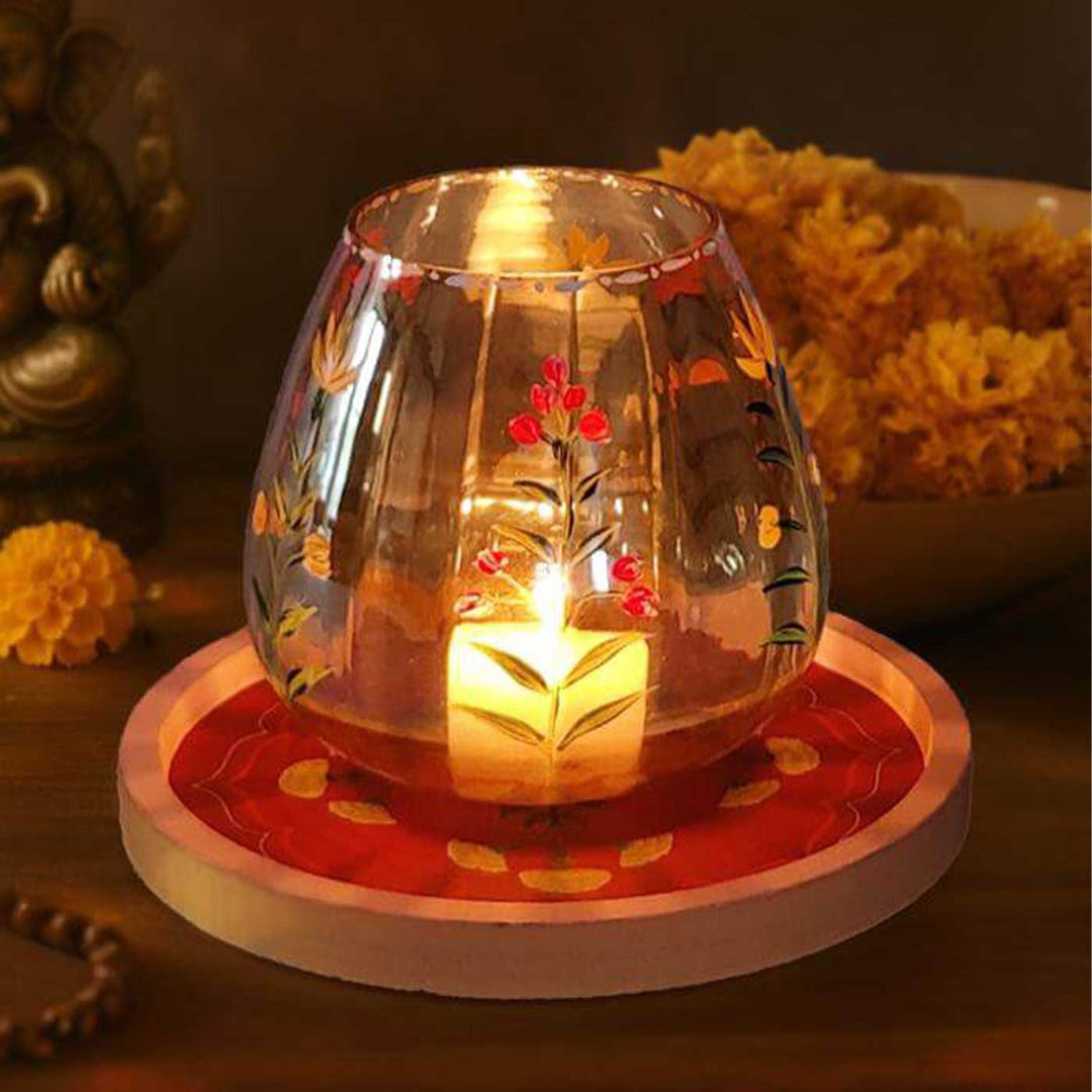 Hand-Painted Meher Wooden Candle Holder