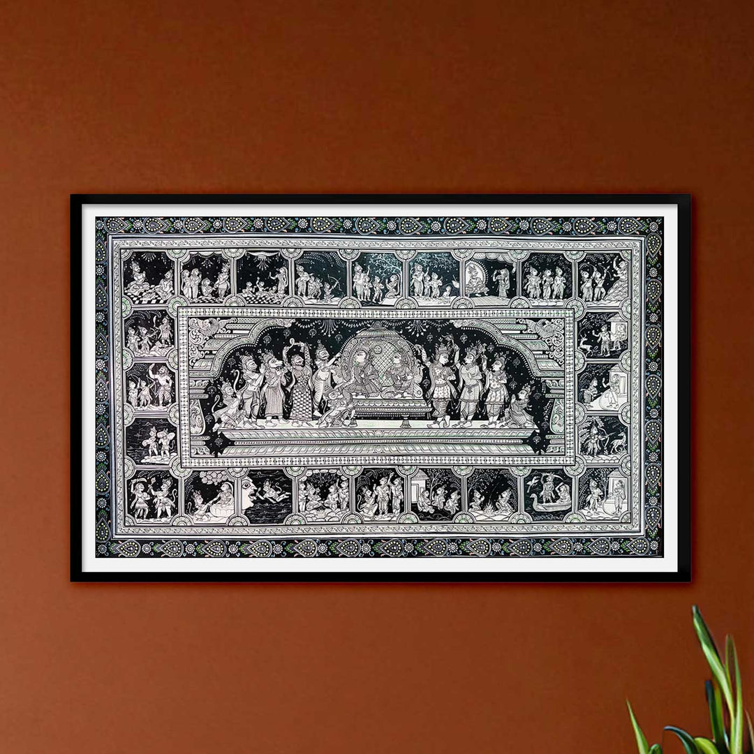 24 X 40 Inch | Handmade Canvas Rama Pattabhishekam With Ramayana Story Painting