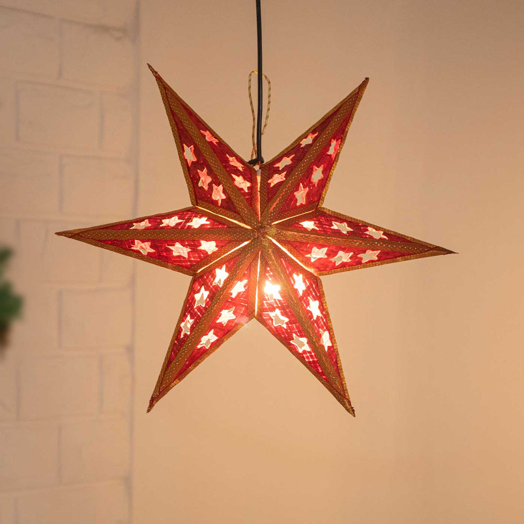 Foldable Handmade Bamboo Joy Red Christmas Star