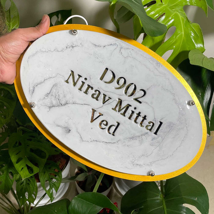 Marble Effect Personalized Led Backlit Handcrafted Epoxy Resin Name Plate With Cut Through Illuminated Lettering For Home