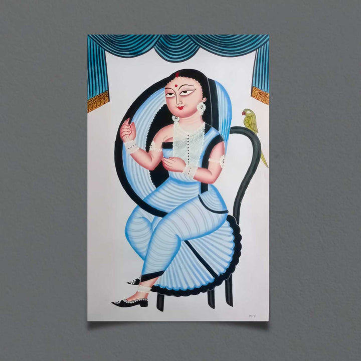 14 x 22 Inch | Kalighat Sundari | Original Hand Painted Kalighat Painting | Natural Colors On Paper