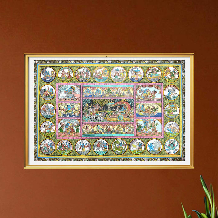 36 X 24 Inch | Handmade Canvas Mathura Vijay With Dashavatar Painting