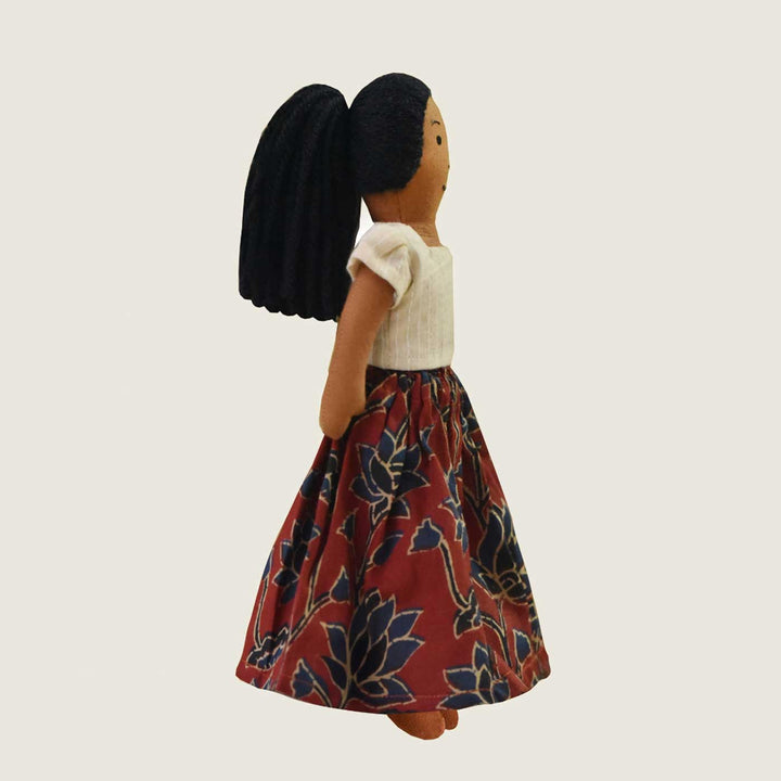Nilah's (Younger Sister) Malar In White & Red Dress | Soft Hand-Stitched Sustainable Indian Play Doll