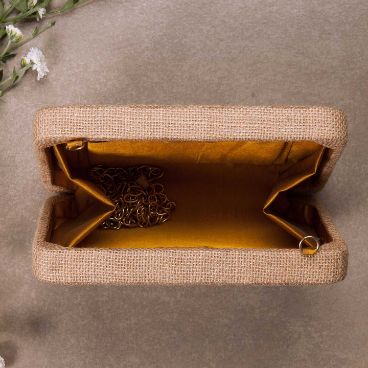 Personalized Embroidered Buttercups Beige Box Clutch