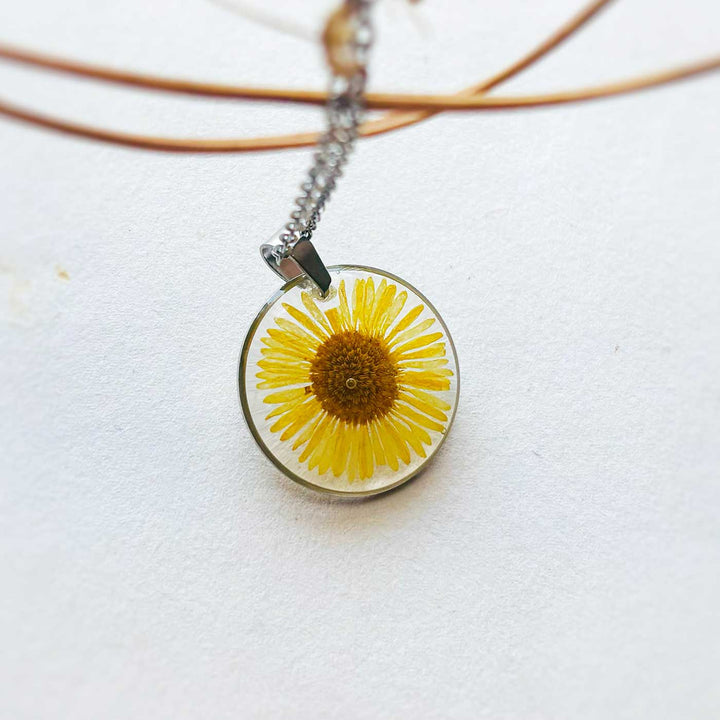 Yellow Sunshine Preserved Flower Stainless Steel Necklace
