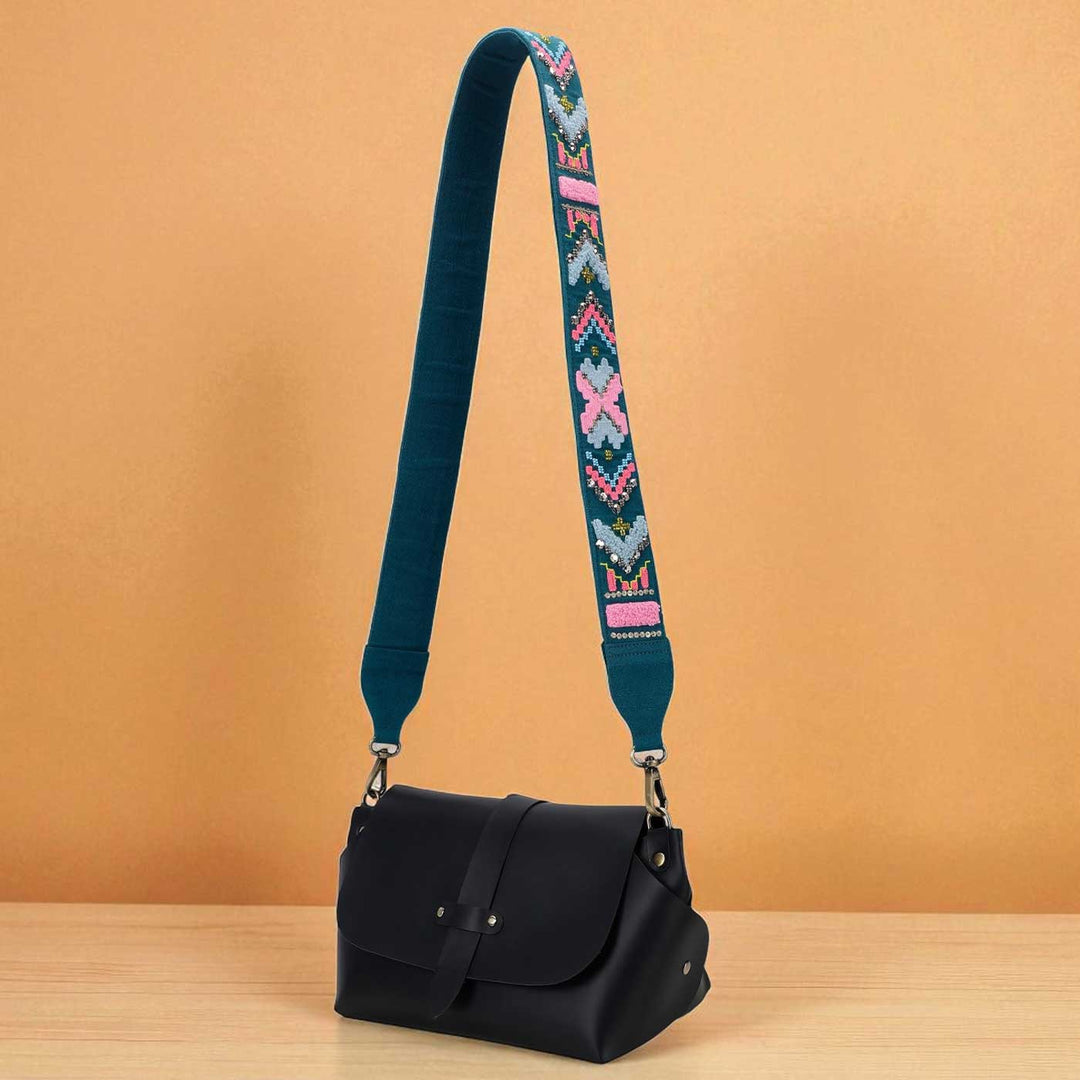 Handmade Teal Geopop Design Canvas Bag Strap