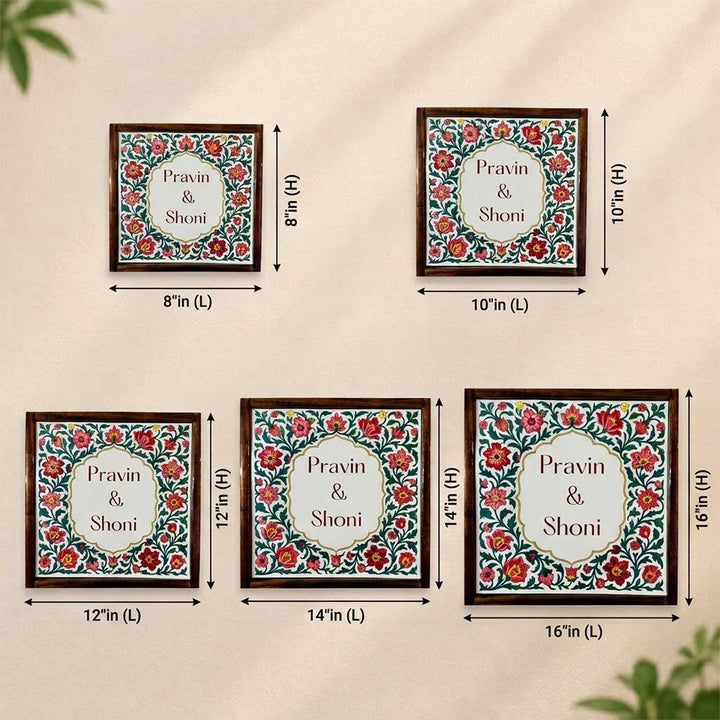 Mughal Vintage Personalized Square Resin & Teak Wood Frame Name Plate For Home