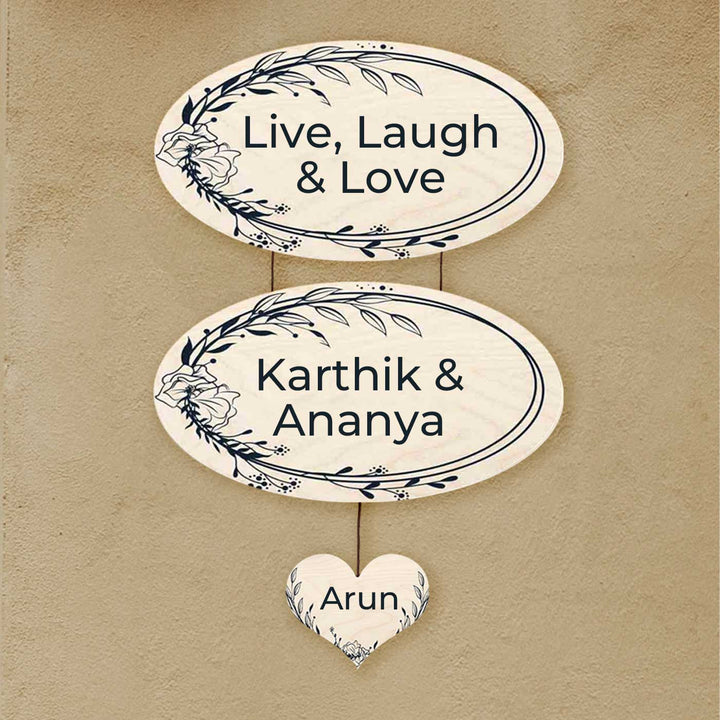 Printed Floral Wooden Oval Nameplate For Couples