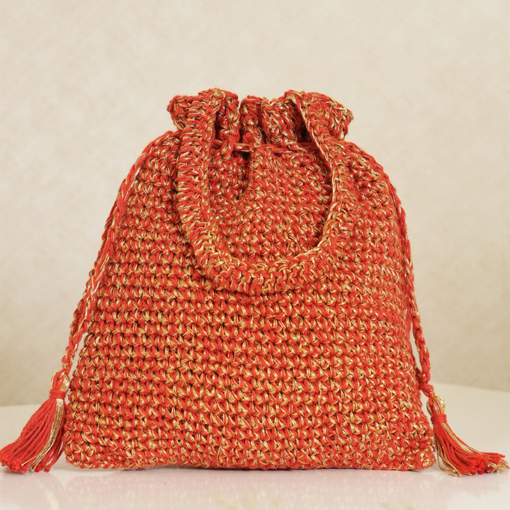 Handmade Crochet Heritage Red Potli