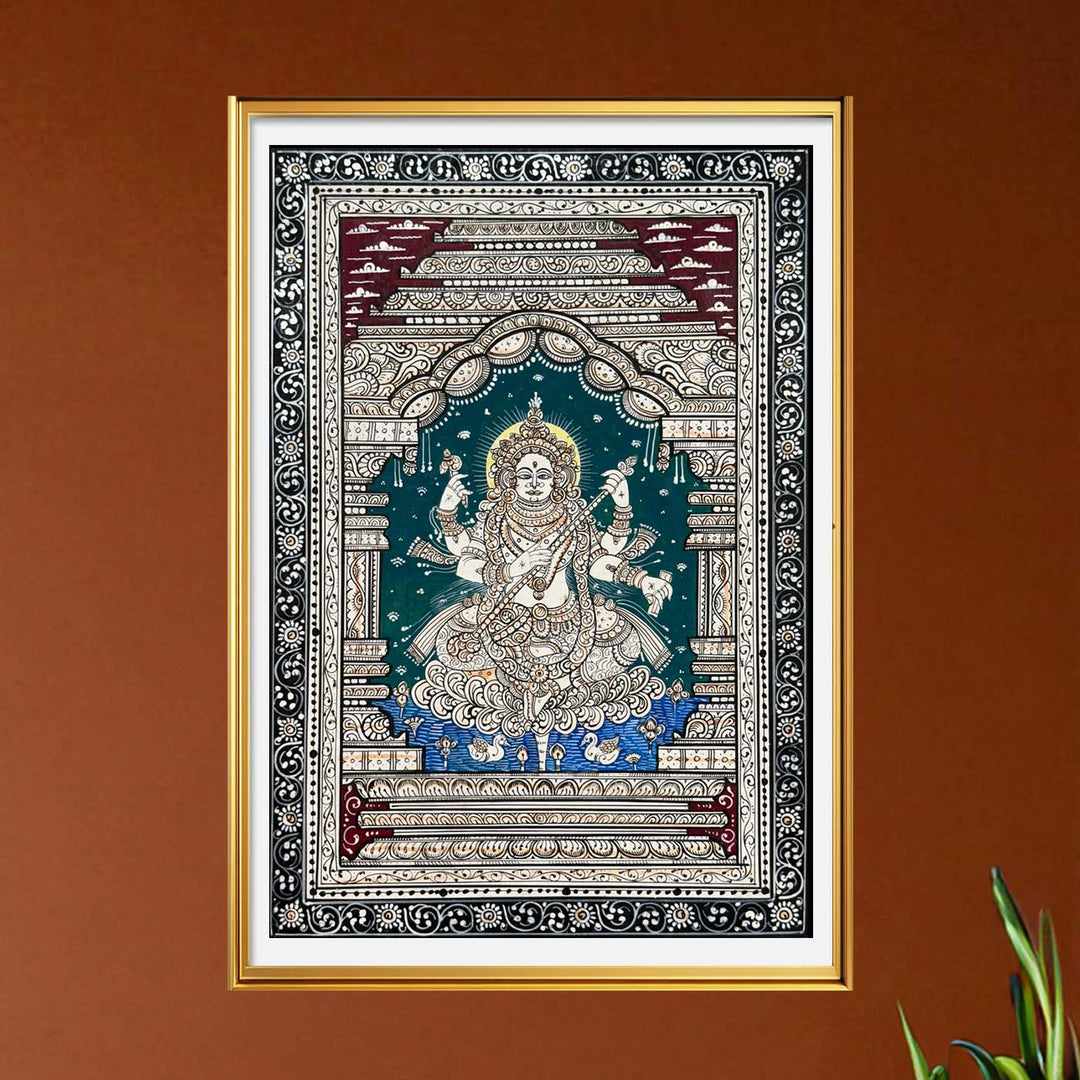 19 X 13 Inch | Handmade Canvas Saraswathi Painting