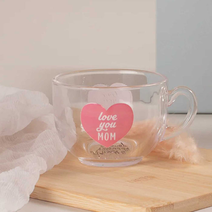 Photo Personalized Dear Mom, With Love Gift Box | Includes 1 Rose White Milk Chocolate Bar, 1 Ivory Photo Frame, 1 “Love You Mom” Glass Tea Cup, 1 Chamomile Tea Glass Tube, 1 Perfume, 1 Peek-A-Boo Gift Box