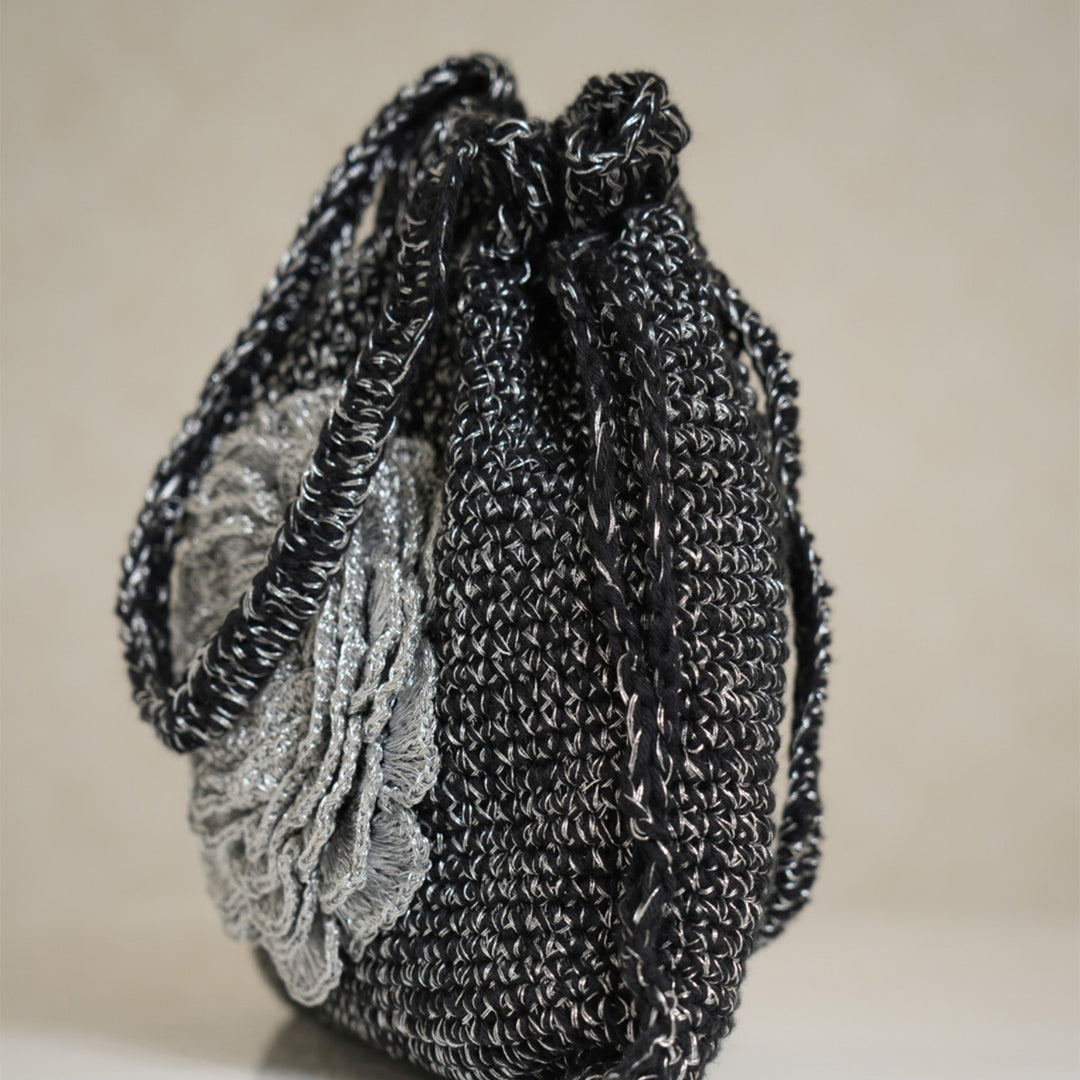 Handmade Crochet Black & Silver Potli