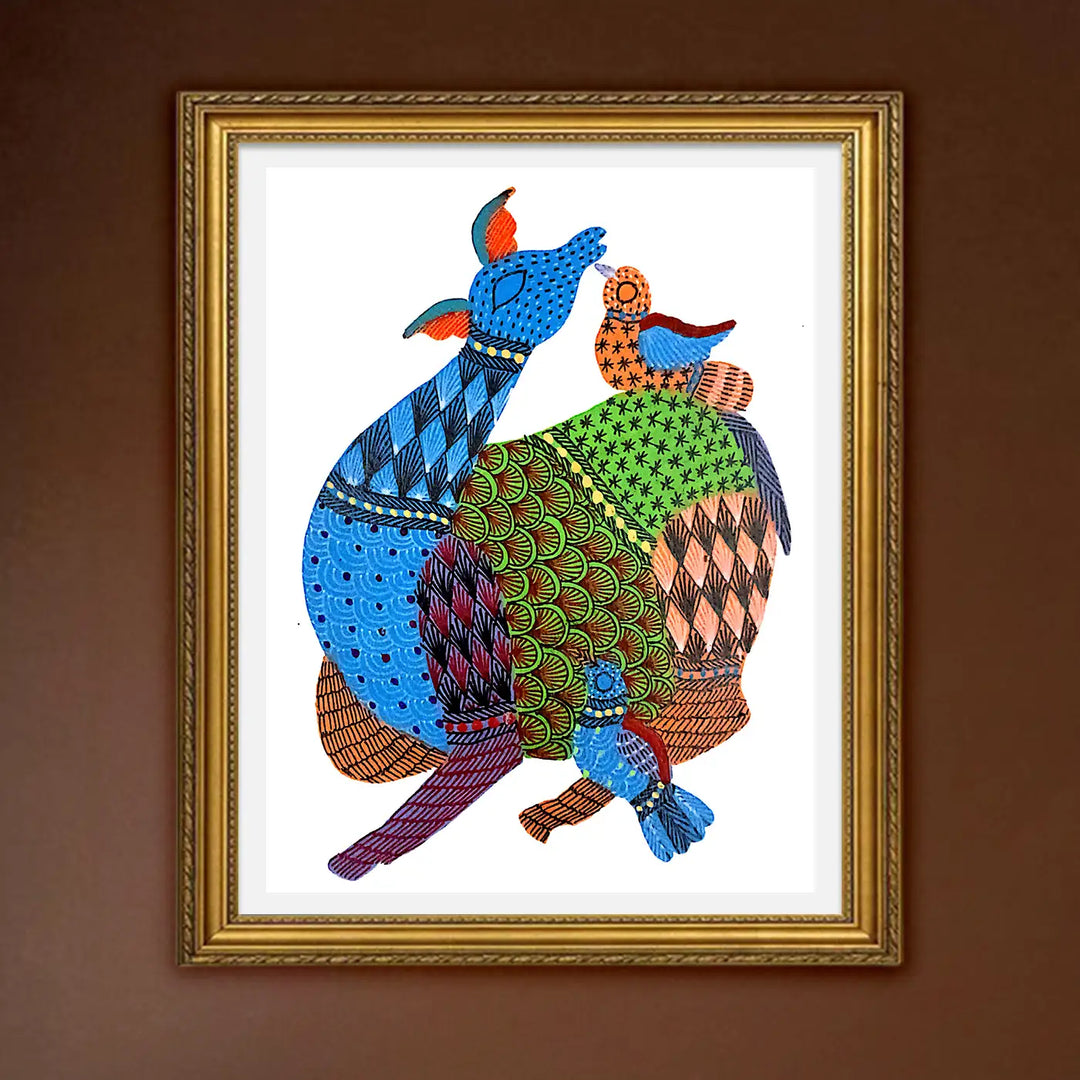 6 x 8 Inch | Harmony in the Wild | Original Hand painted Tribal Gond Art Painting | Acrylic Paints On Paper