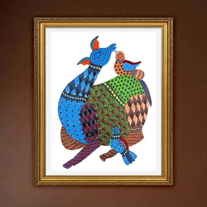 6 x 8 Inch | Harmony in the Wild | Original Hand painted Tribal Gond Art Painting | Acrylic Paints On Paper