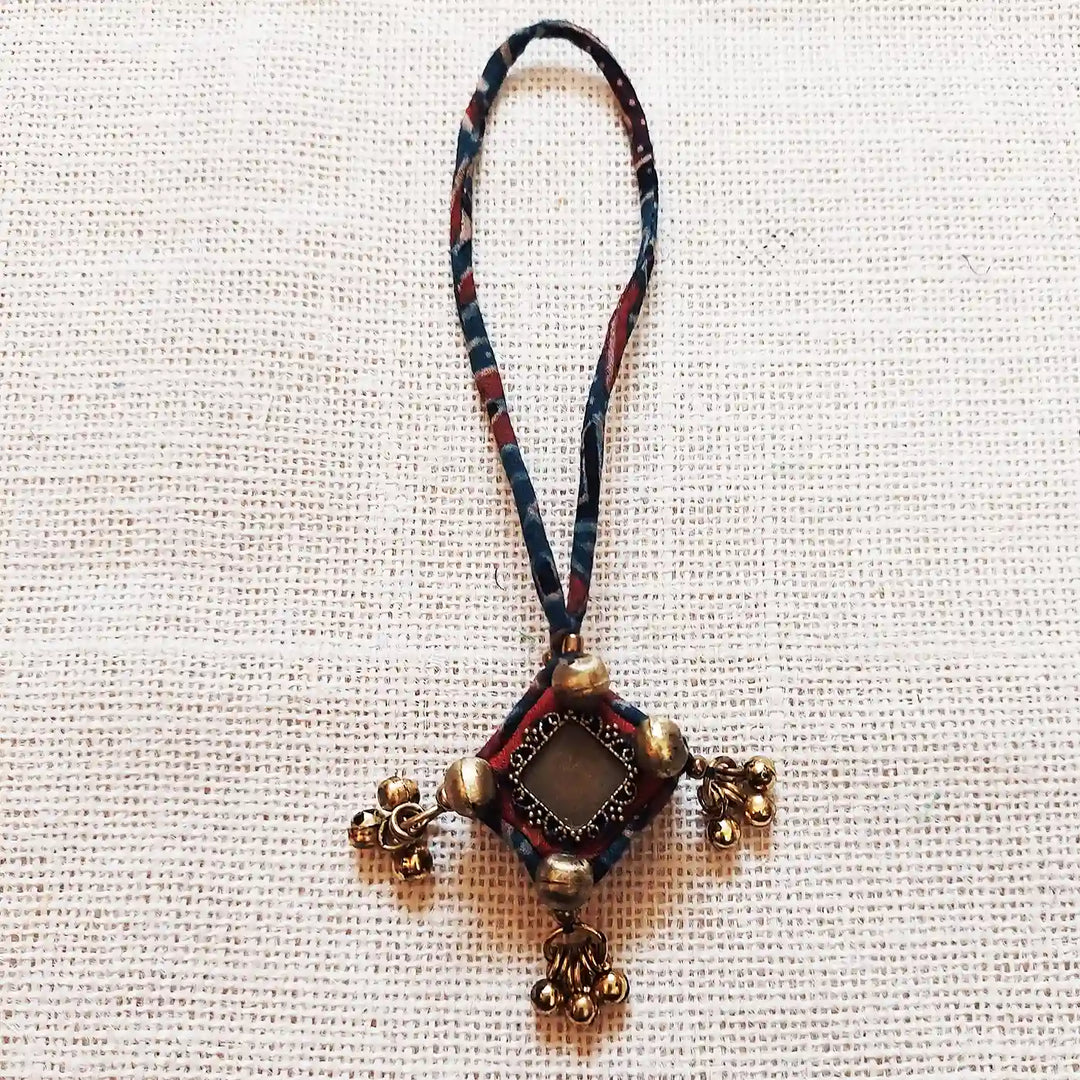 Handmade Dori Work Antique Ajrakh Cotton Lumba Rakhi for Bhabhi With Roli Chawal