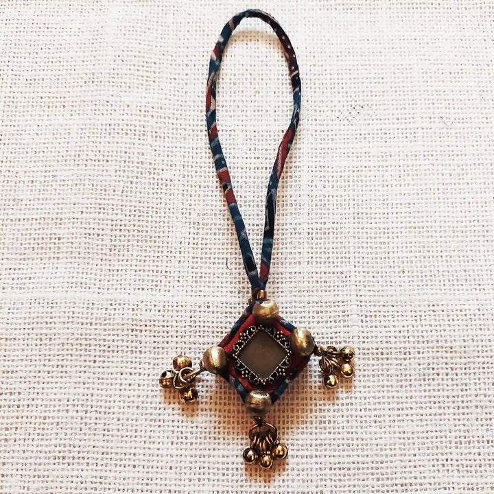 Handmade Dori Work Antique Ajrakh Cotton Lumba Rakhi for Bhabhi With Roli Chawal