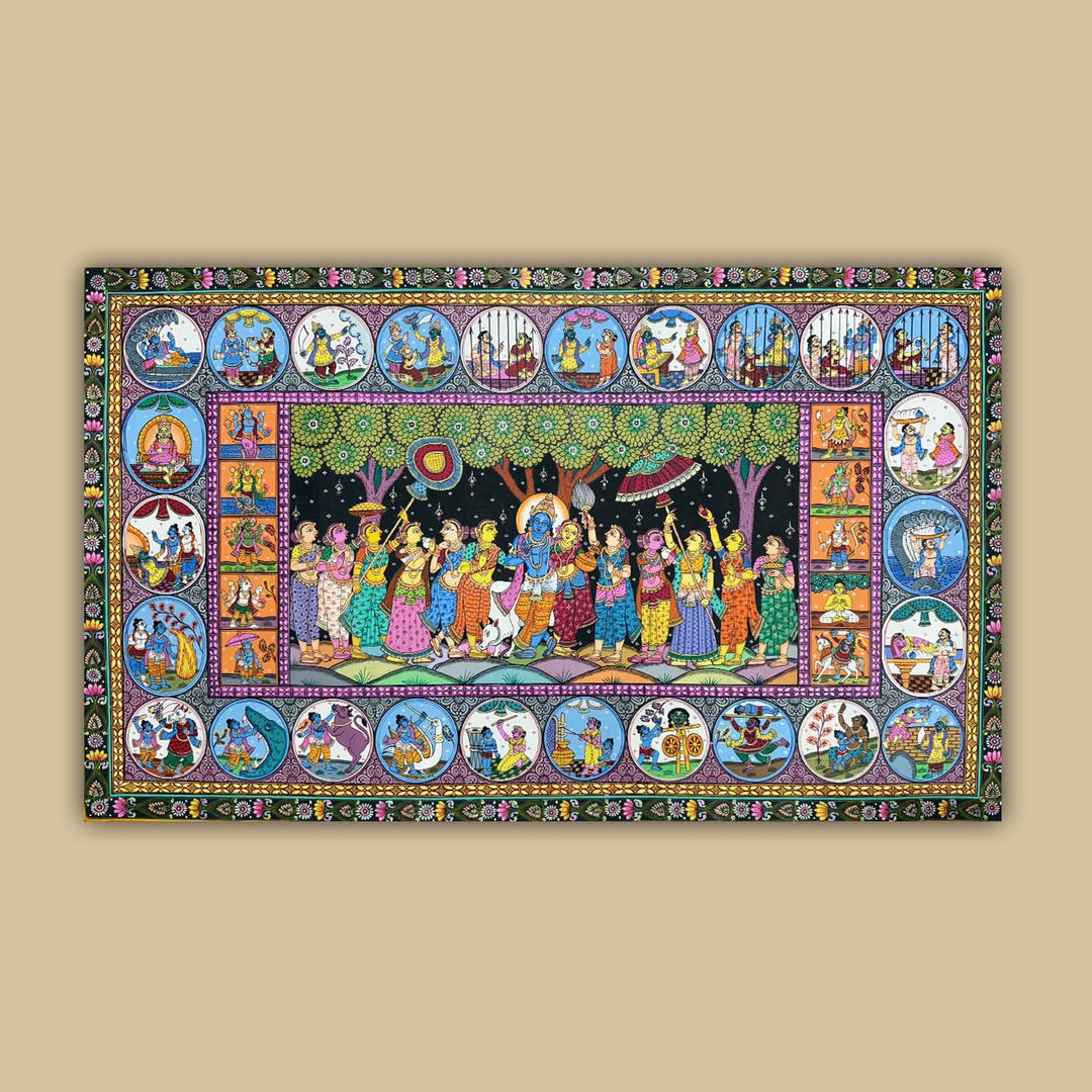 36 X 24 Inch | Handmade Canvas Krishna Leela With DashavatarPainting