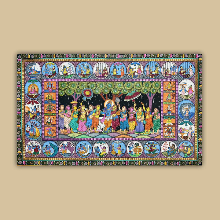 36 X 24 Inch | Handmade Canvas Krishna Leela With DashavatarPainting
