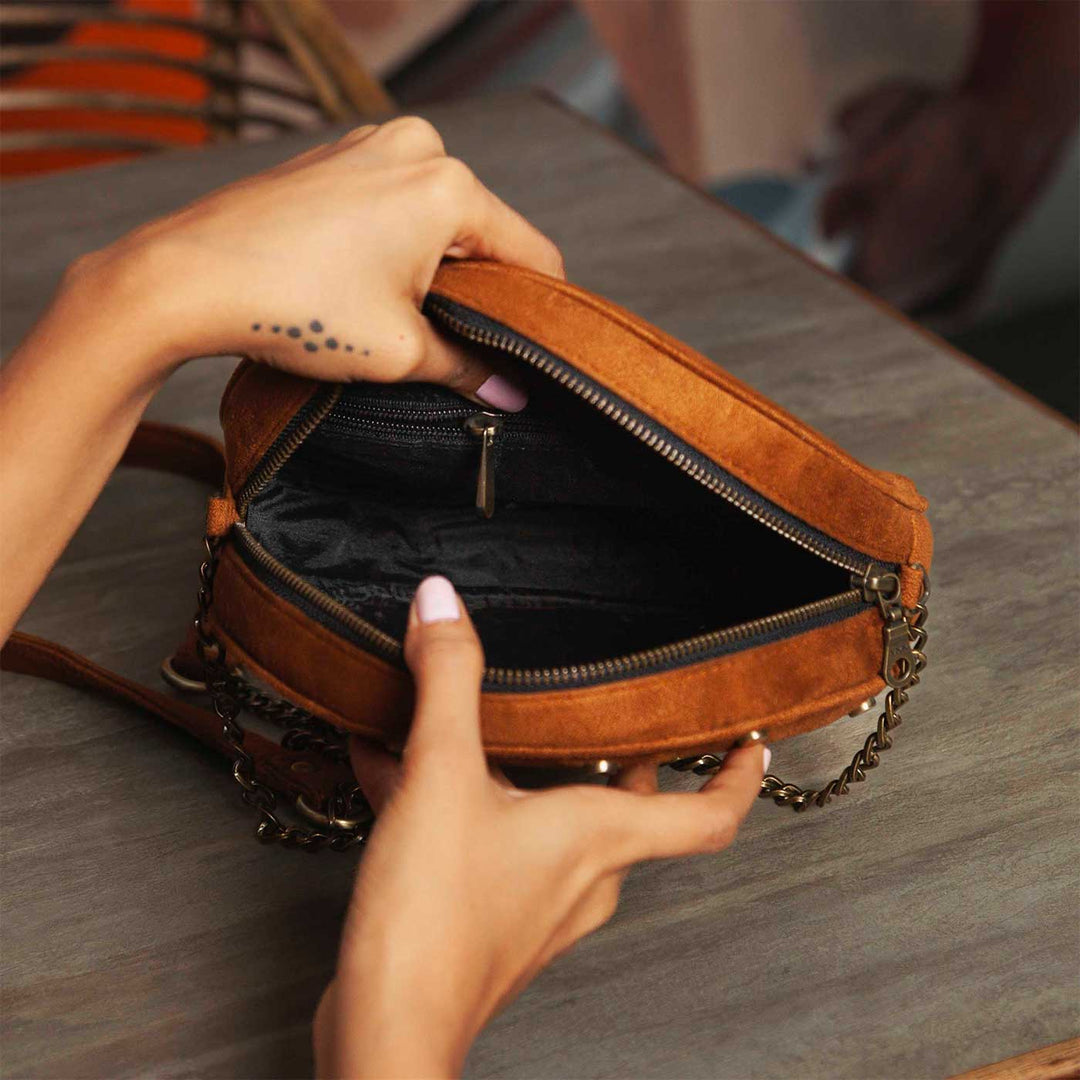 Personalized Embroidered Bee & Wildflowers Round Sling Bag