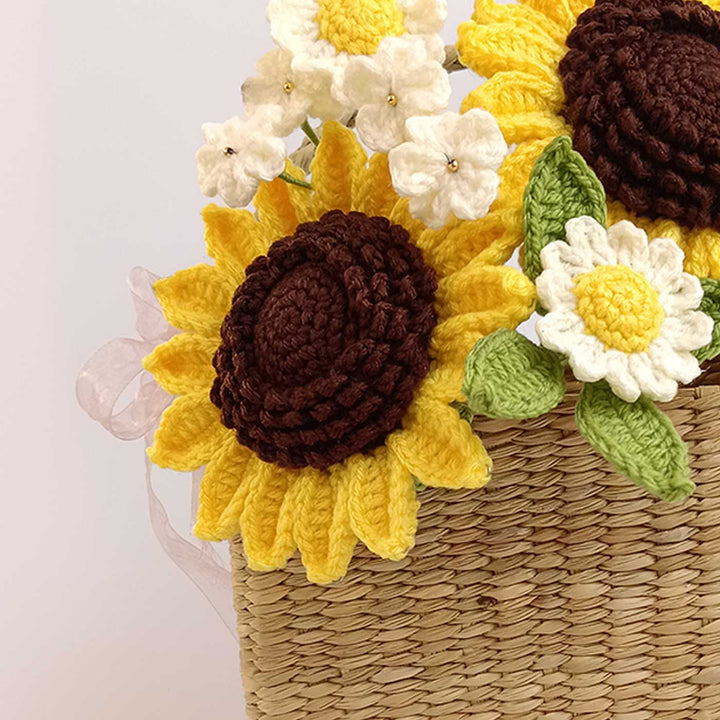 Handmade Crochet Sunflower Basket | Includes Photo & Greeting Card